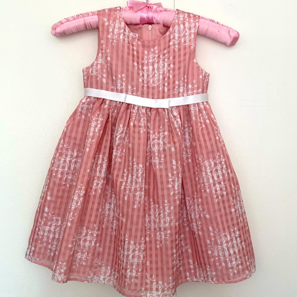 Katie M. Floral Spring Easter Dress Girls Sleeveless Bow White Burgundy 4T